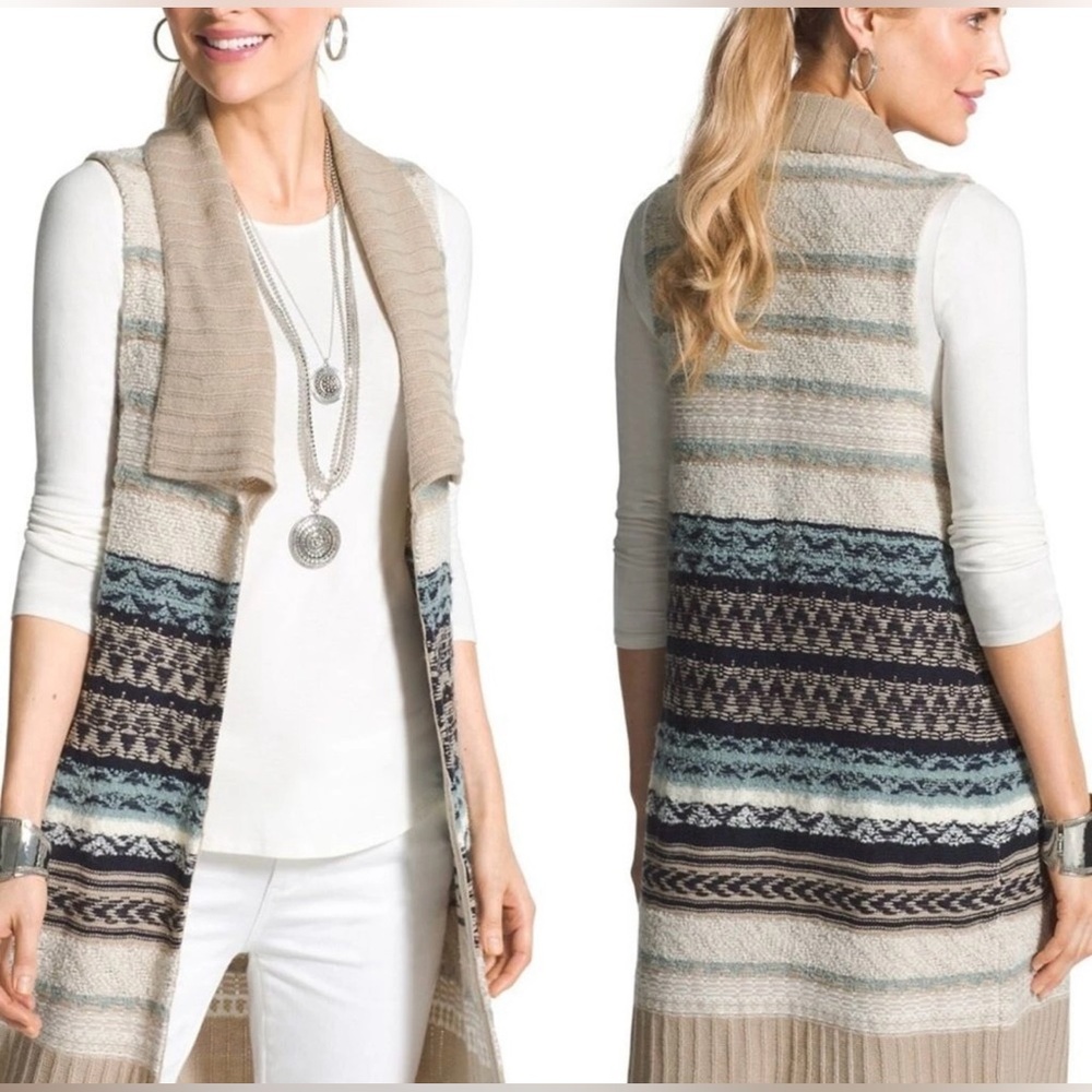 NWT Chico's Beige and Navy Striped Cardigan Vest